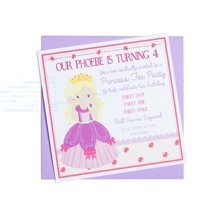 Personalised Princess Party Invitations - pack of 6