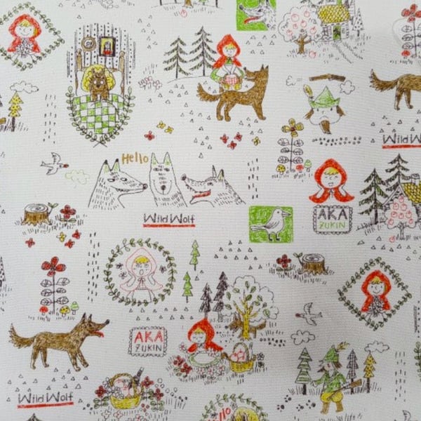 Wild Wolf Red Riding Hood Kokka cotton twill fabric FQ