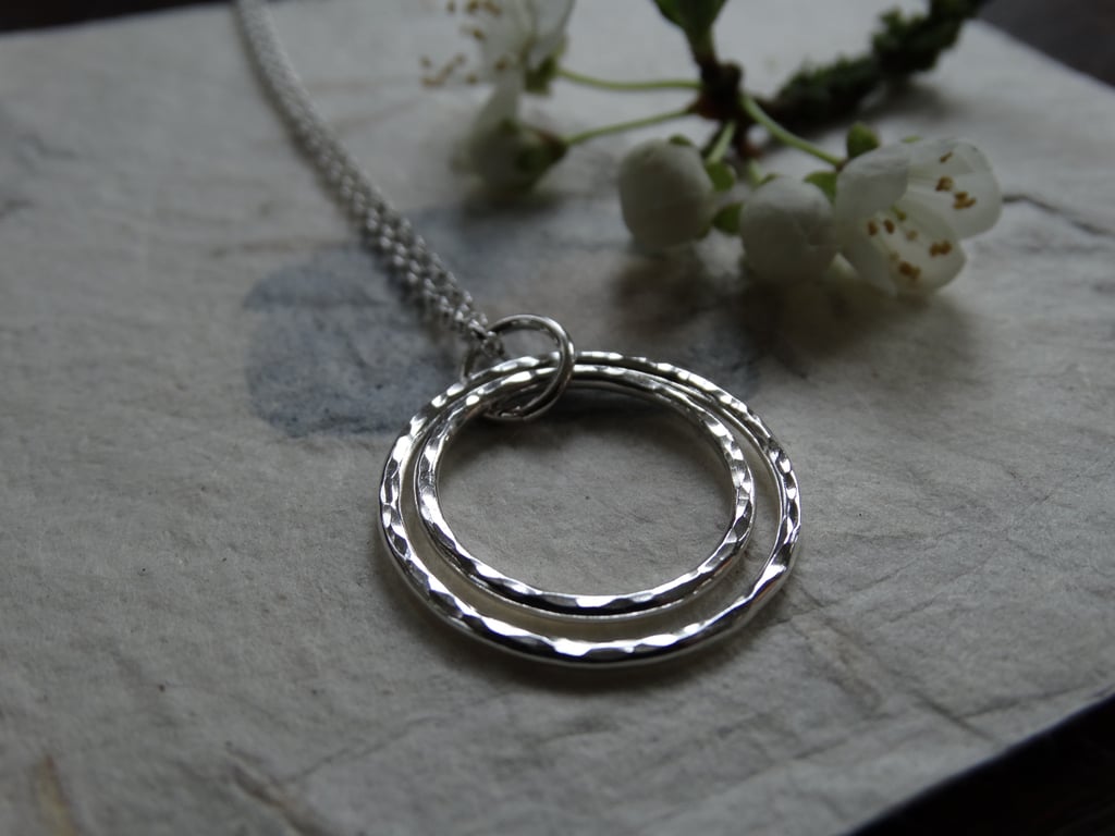 Double hoop circle pendant - recycled sterling silver