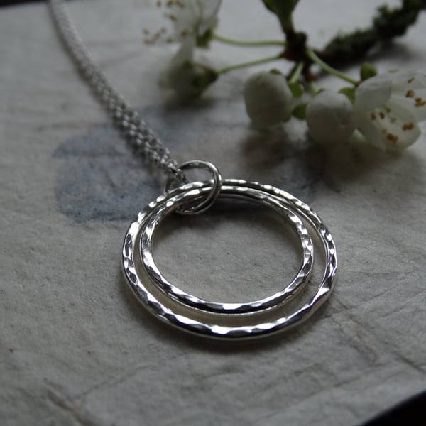 Double hoop circle pendant - recycled sterling silver