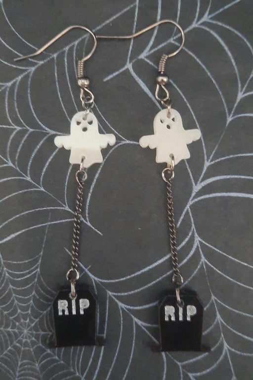Ghost and Grave Dangle Earrings - Glow in the Dark!