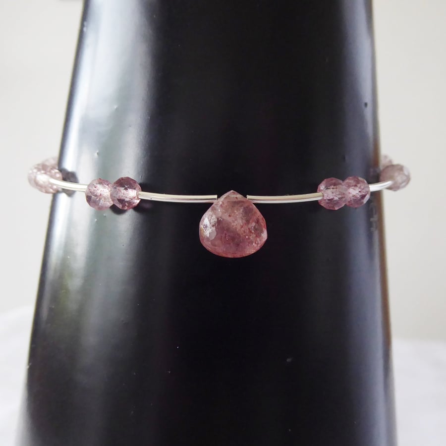 Sterling Silver &  Strawberry Quartz Bracelet