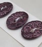 3 Medium Oval Aubergine Purple Leaf Pattern Ceramic Buttons - Image 2