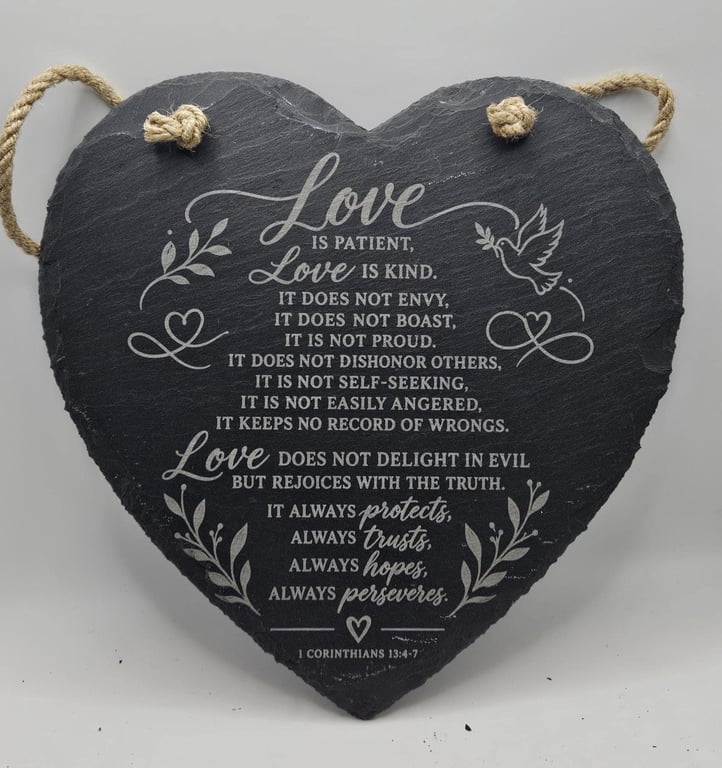 Love Is Patient Slate Heart, 1 Corinthians 13 Wedding Gift, Christian Marriage G