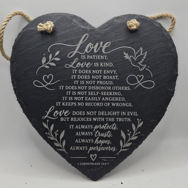 Love Is Patient Slate Heart, 1 Corinthians 13 Wedding Gift, Christian Marriage G