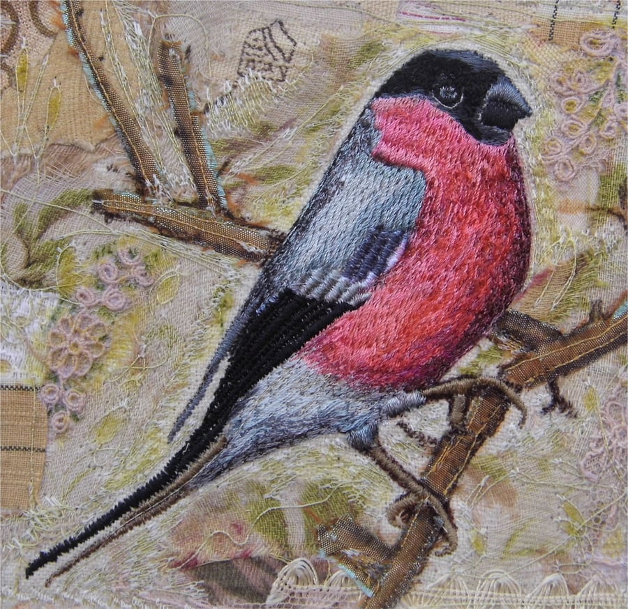Bullfinch - Original Embroidery Collage