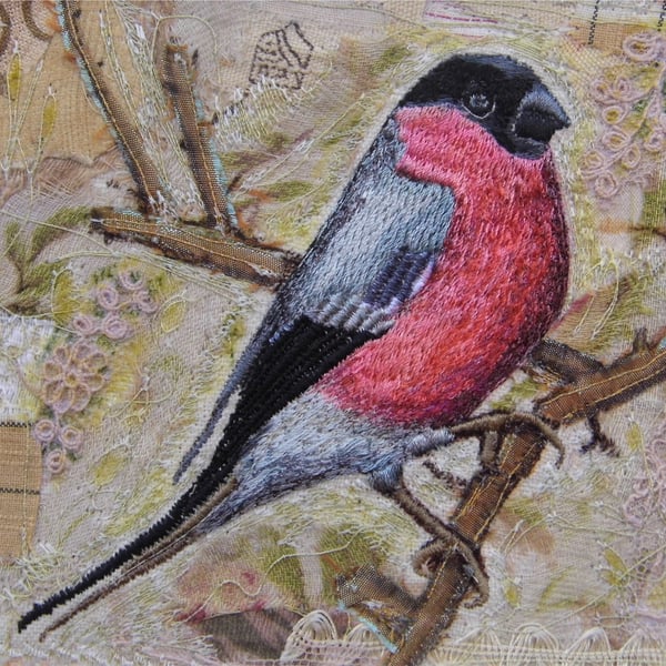 Bullfinch - Original Embroidery Collage