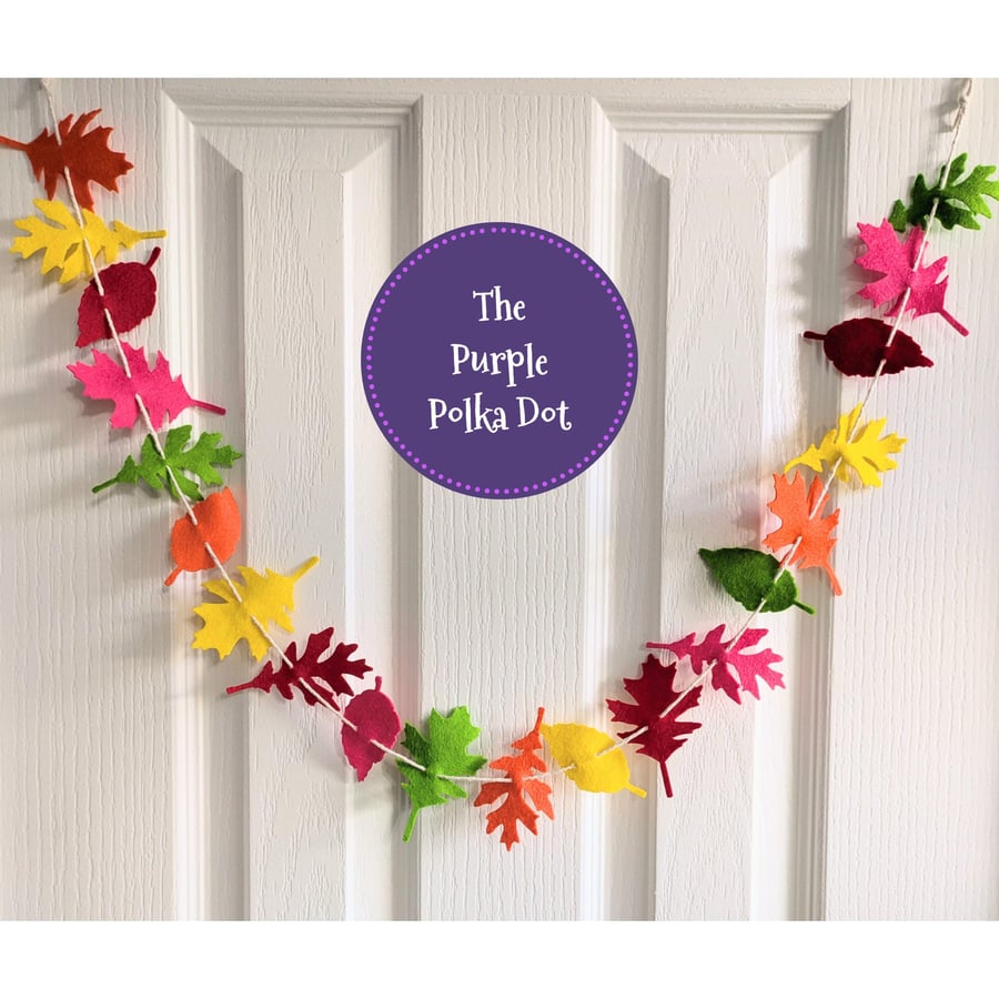 Autumn leaves garland handmade from felt in bright colours