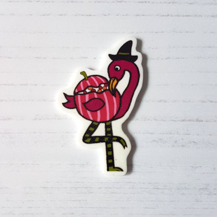 Halloween Flamingo shrink plastic pin OR Magnet OR Needleminder