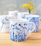 Set of 4 fine bone china mugs, blue and white, Nature inspired mugs. - Image 1