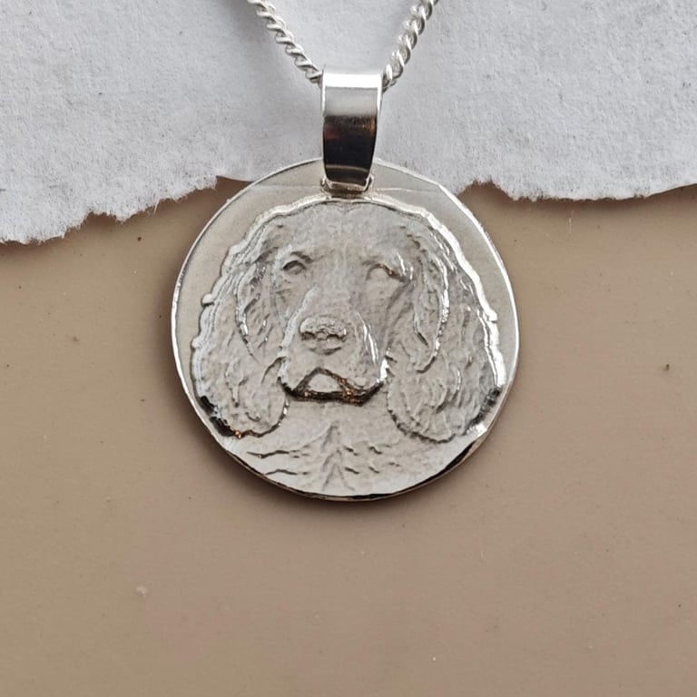 Spaniel Coin Pendant Necklace Recycled Sterling Silver