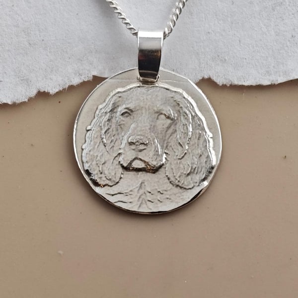 Spaniel Coin Pendant Necklace Recycled Sterling Silver