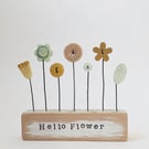 Perfectly Imperfect Clay and Button Flower Garden in a Wood Block 'Hello Flower'