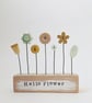 Perfectly Imperfect Clay and Button Flower Garden in a Wood Block 'Hello Flower'