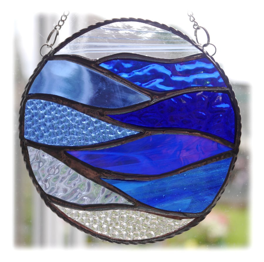 Making Waves Stained Glass Suncatcher Handmade Ring Sea 002
