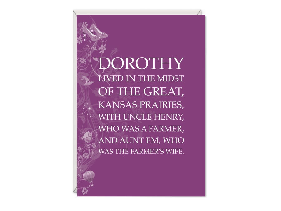 Wizard of Oz Greetings Card Literary Gift - Dorothy Word Art Card