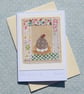 Little Speckled Hen, hand-stitched card pretty fabric border embroidered details - Image 4