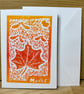 Maple Leaf Lino Print Greeting Card - Orange and Red - Image 2