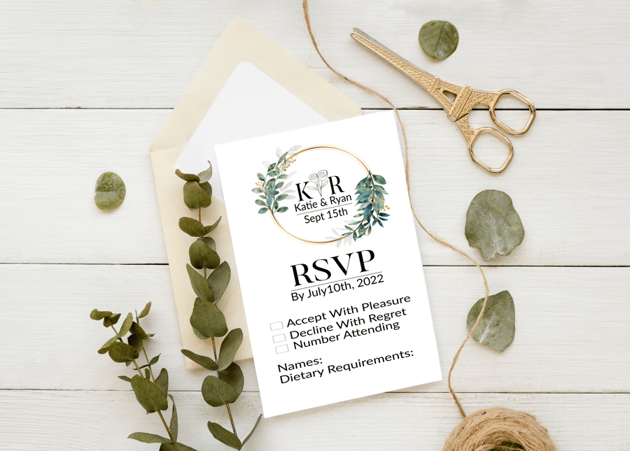 Leaf Wreath Rsvp Wedding Invitation, Personalised Wedding Stationery
