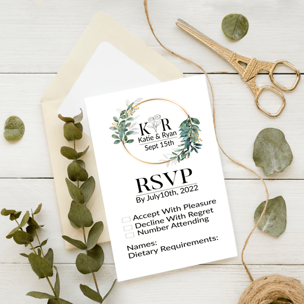 Leaf Wreath Rsvp Wedding Invitation, Personalised Wedding Stationery