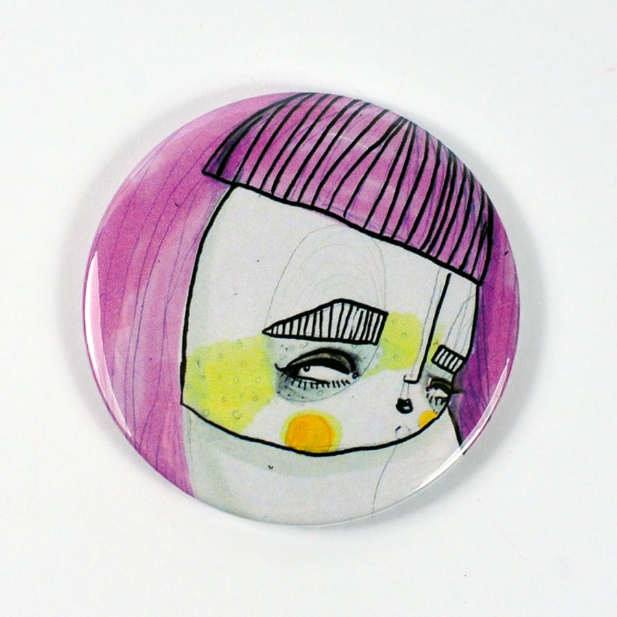 SALE Bright pink haired Girl- Pocket Mirror