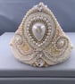 Ivory White Cultured Pearls, Ethiopian Opal & Zircon Beaded Bridal Tiara Crown  - Image 4