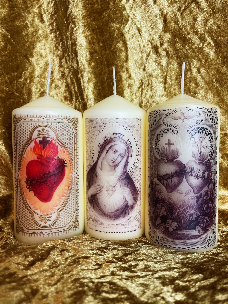 Vintage Religious Set Of Three Scented Candles