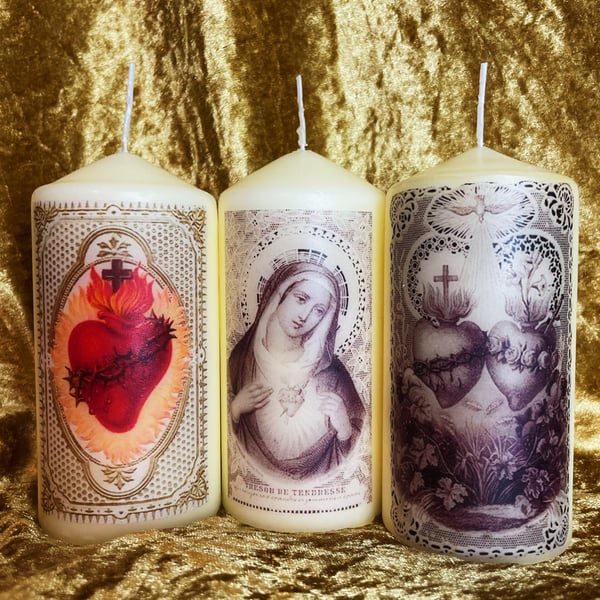 Vintage Religious Set Of Three Scented Candles