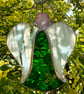 Stained Glass Bell Angel Decoration - Bottle gree body with feathery white wings