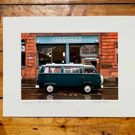 Classic VW Camper, Glasgow Signed Mounted Print FREE DELIVERY