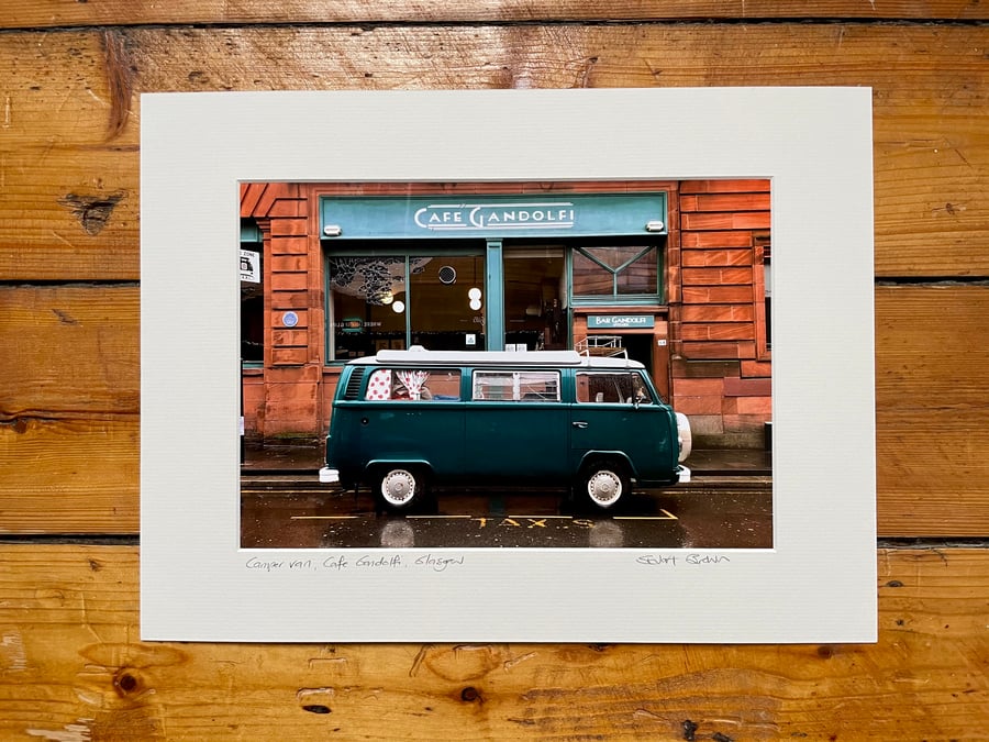 Classic VW Camper, Glasgow Signed Mounted Print FREE DELIVERY