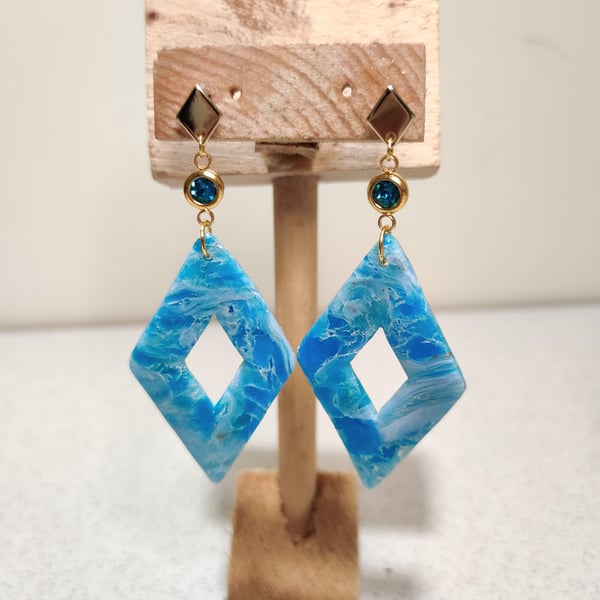 Sea blue  diamond dangle earrings 