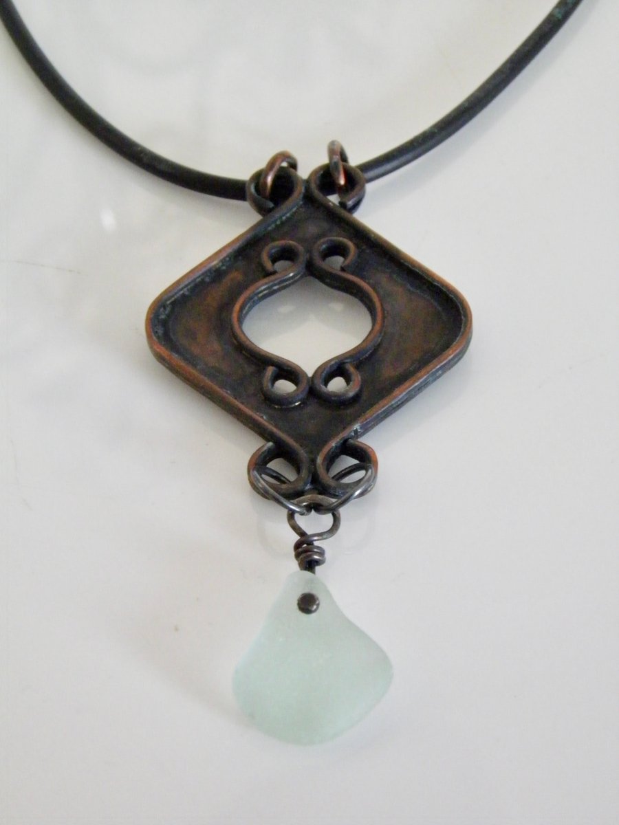 Copper and Sea Glass Necklace