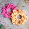 Bundle of 2 Hair Scrunchies, hand crocheted in soft 100% cotton, Apricot, Pink