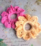 Bundle of 2 Hair Scrunchies, hand crocheted in soft 100% cotton, Apricot, Pink