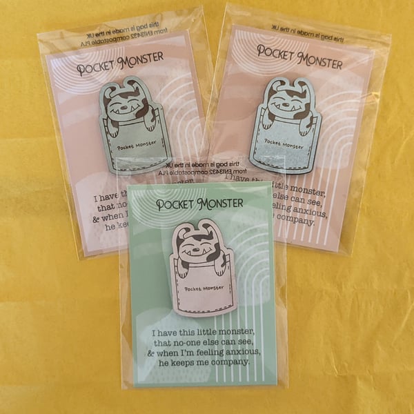 Pocket Monster - Pocket Hug - Wooden token - Worry token - Anxiety GroundingAnch