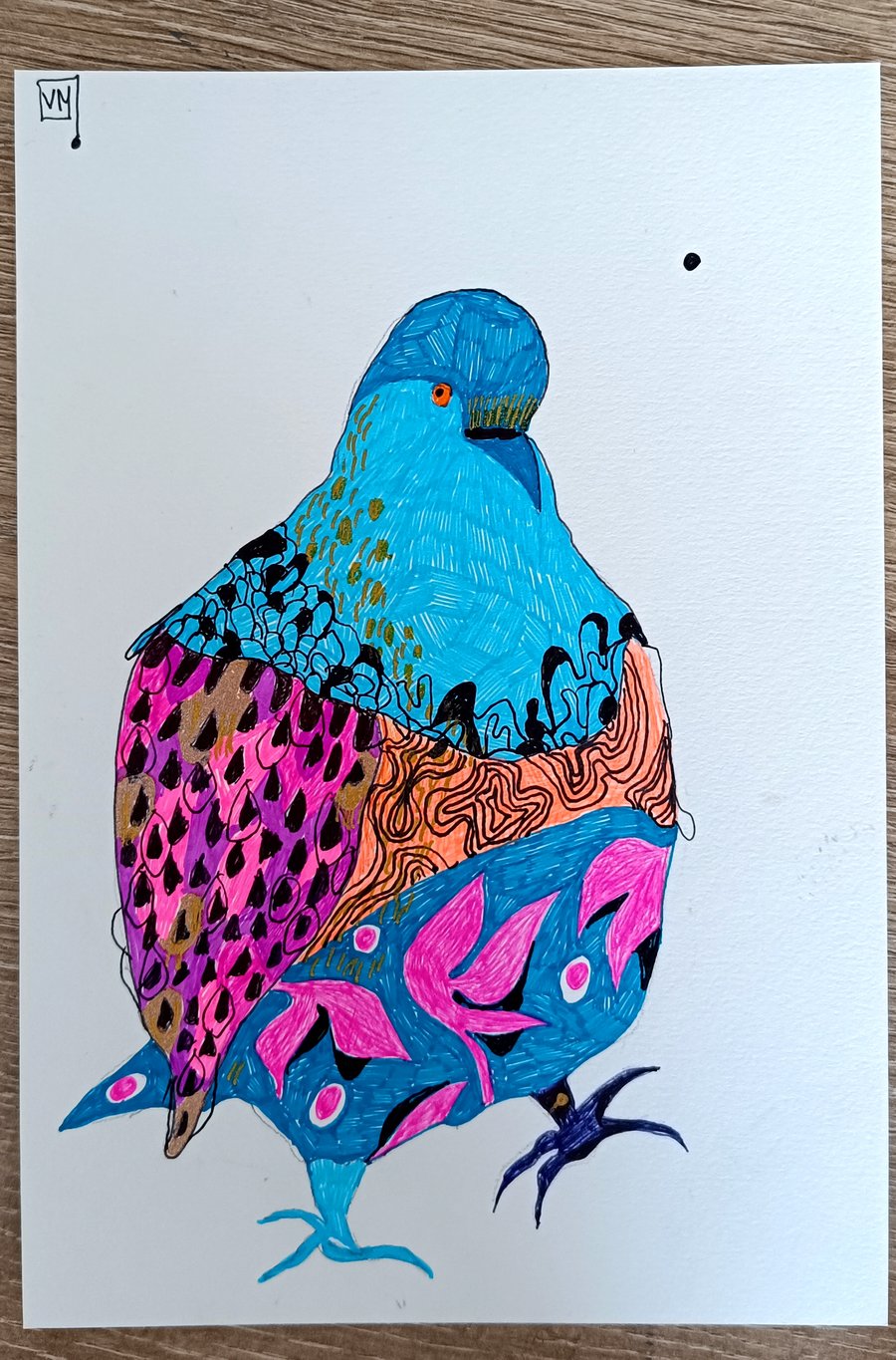 Joyful wings, abstract bird artwork, ink illustration