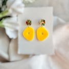 Bright Yellow Acrylic and Glitter Confetti Earrings