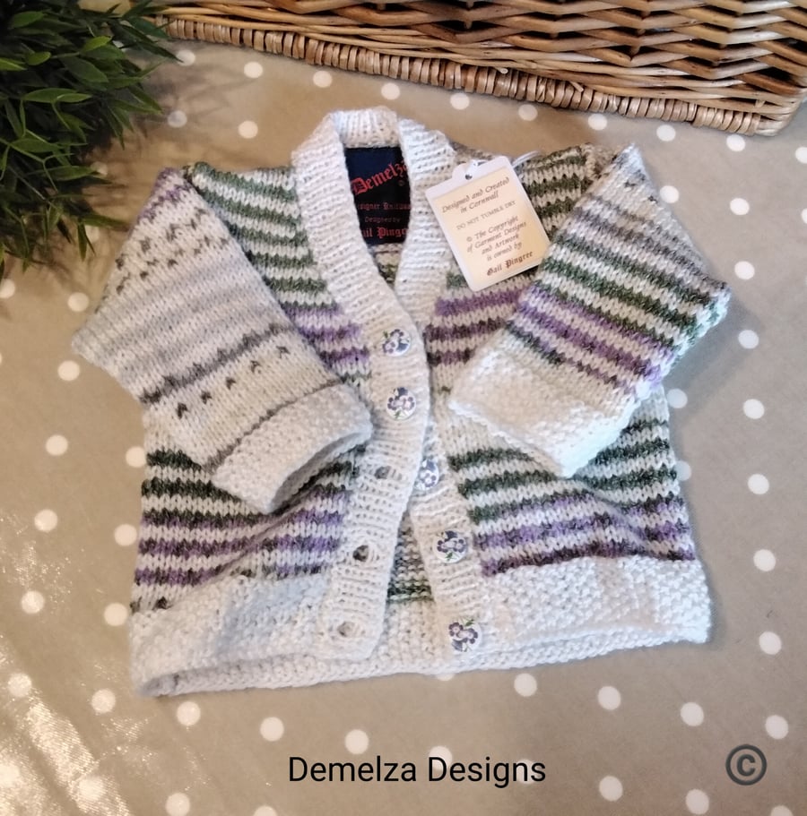 Baby Girl's Hand Knitted Cardigan with Merino Wool & Cotton 6-12 months