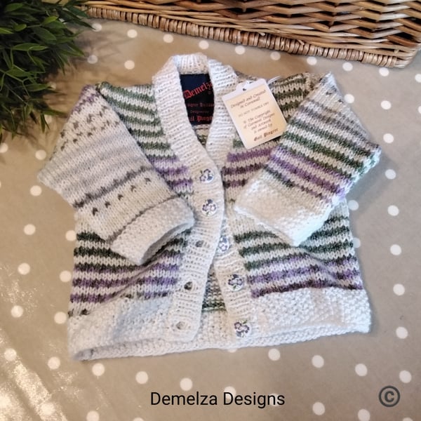 Baby Girl's Hand Knitted Cardigan with Merino Wool & Cotton 6-12 months