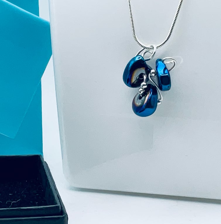 Small Sparkling Midnight Blue Hematite Pendant