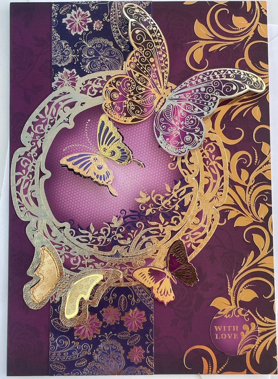 Dramatic burgundy butterfly with love card