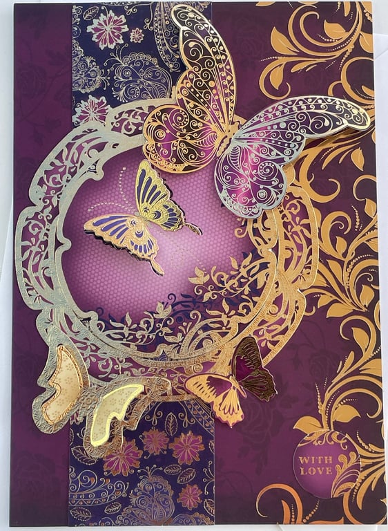 Dramatic burgundy butterfly with love card