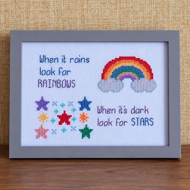 When It Rains Look for Rainbows – Inspirational Framed Cross Stitch 5x7