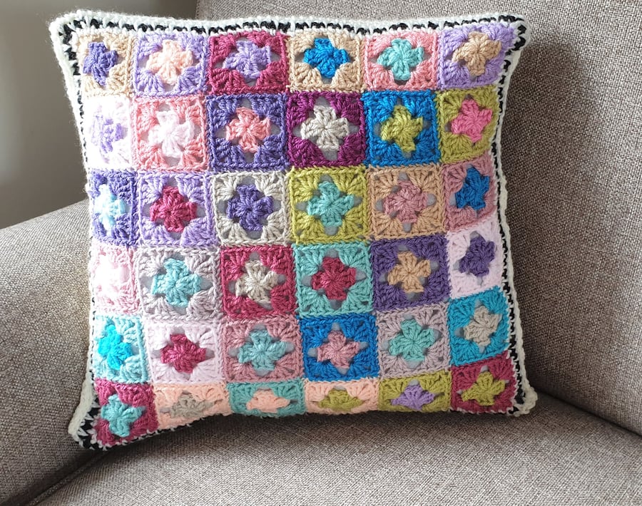 Multicoloured Mini Squares Crochet Cushion Cover