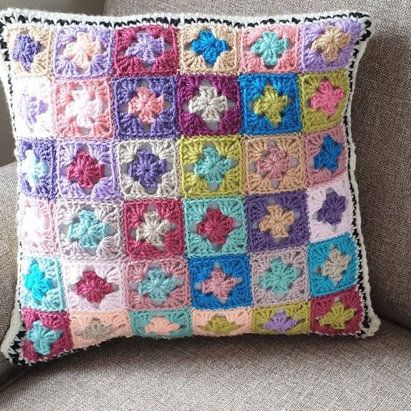 Multicoloured Mini Squares Crochet Cushion Cover