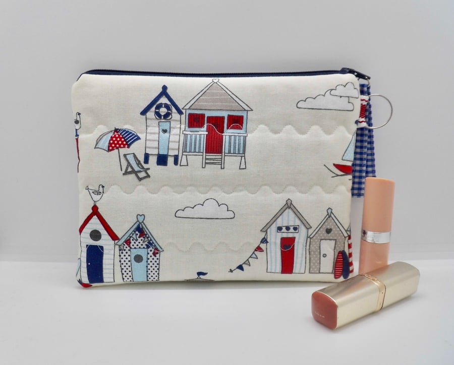 Make up bag large nautical seaside theme red white and blue.