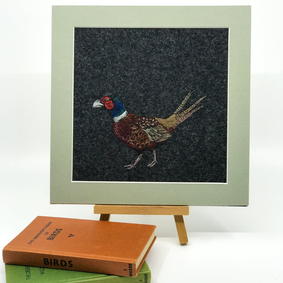 Hand embroidered picture of pheasant