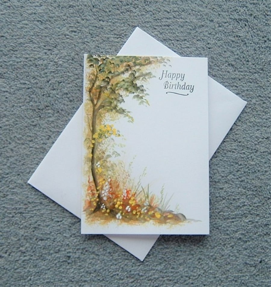 birthday greetings card hand painted landscape original ( ref F 96 )