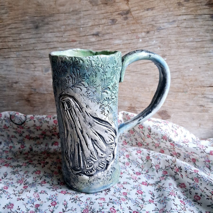 ceramic coffee mug no 22 ghost green blue